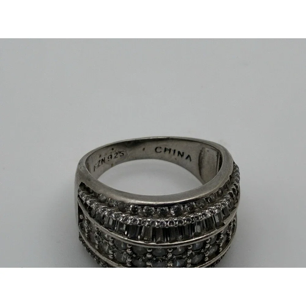 Sterling& Glass Statement Wedding Band Unisex Flashy Tested Sz 8 China FZN 8.45g